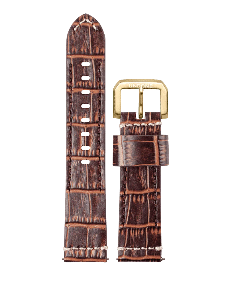 22mm Alligator Brown with Beige stitching - Image 5